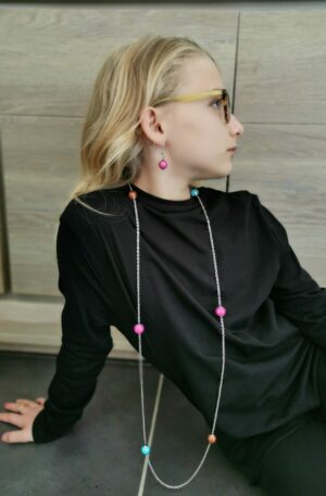 Sautoir Véronique - Fuchsia - Turquoise - Marron