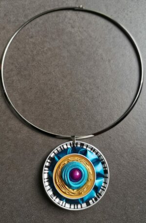 Collier Caféine - bleu - jaune - sur tour de cou en acier inoxydable