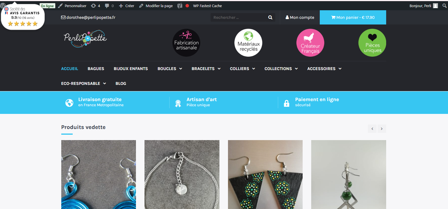 Page d'accueil site perlipopette bijoux